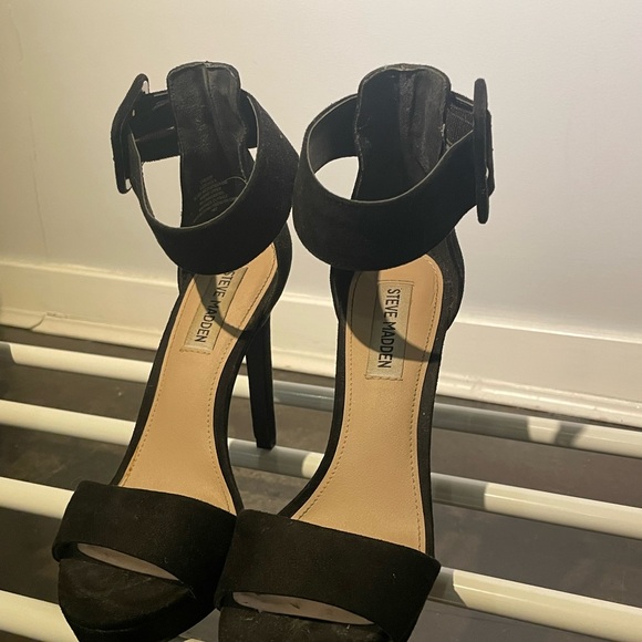 STEVE MADDEN Circuit Black Suede Leather Ankle Strap Heels - Picture 6 of 8